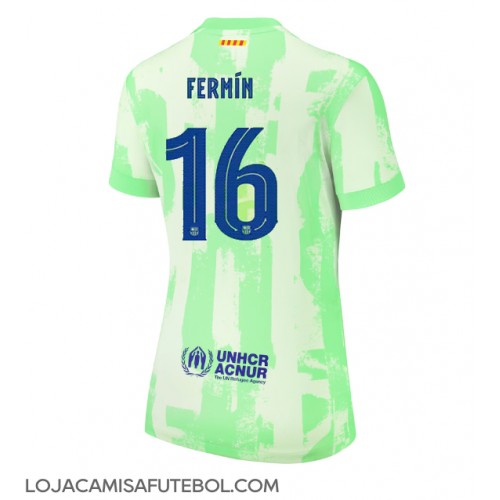 Camisa de Futebol Barcelona Fermin Lopez #16 Equipamento Alternativo Mulheres 2024-25 Manga Curta